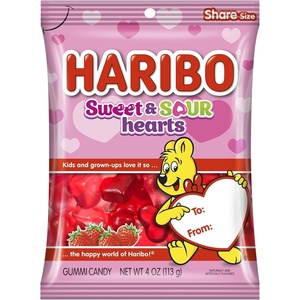 image:imageHaribo Gummi Candy  Valentines Day Limited Edition  Raspberry Cherry amp Pineapple Be Mine Mix  4 oz Pack of 12Sweet  Sour Hearts