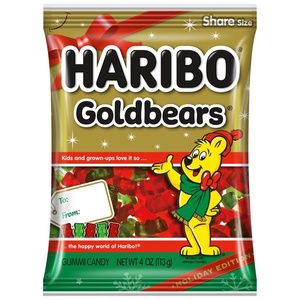 image:imageHaribo Limited Edition Holiday Themed Gummies Assorted Fruit Flavored Red amp Green Gummi Bears for Stocking Stuffers or Gifts 4 oz Bags Pack of 12